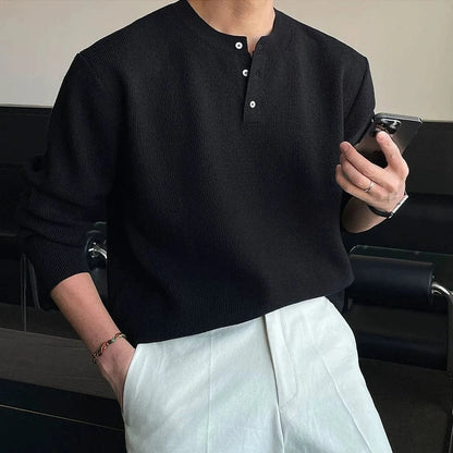 KNIT HENLEY COLLAR LONGSLEEVE
