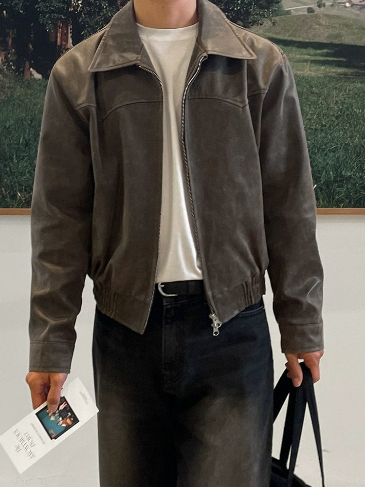 OLD BROWN RODEO LEATHER ZIP-UP JACKET