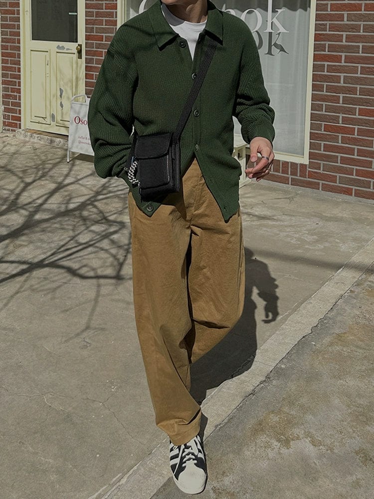 GREEN KNIT BUTTON-UP SWEATER