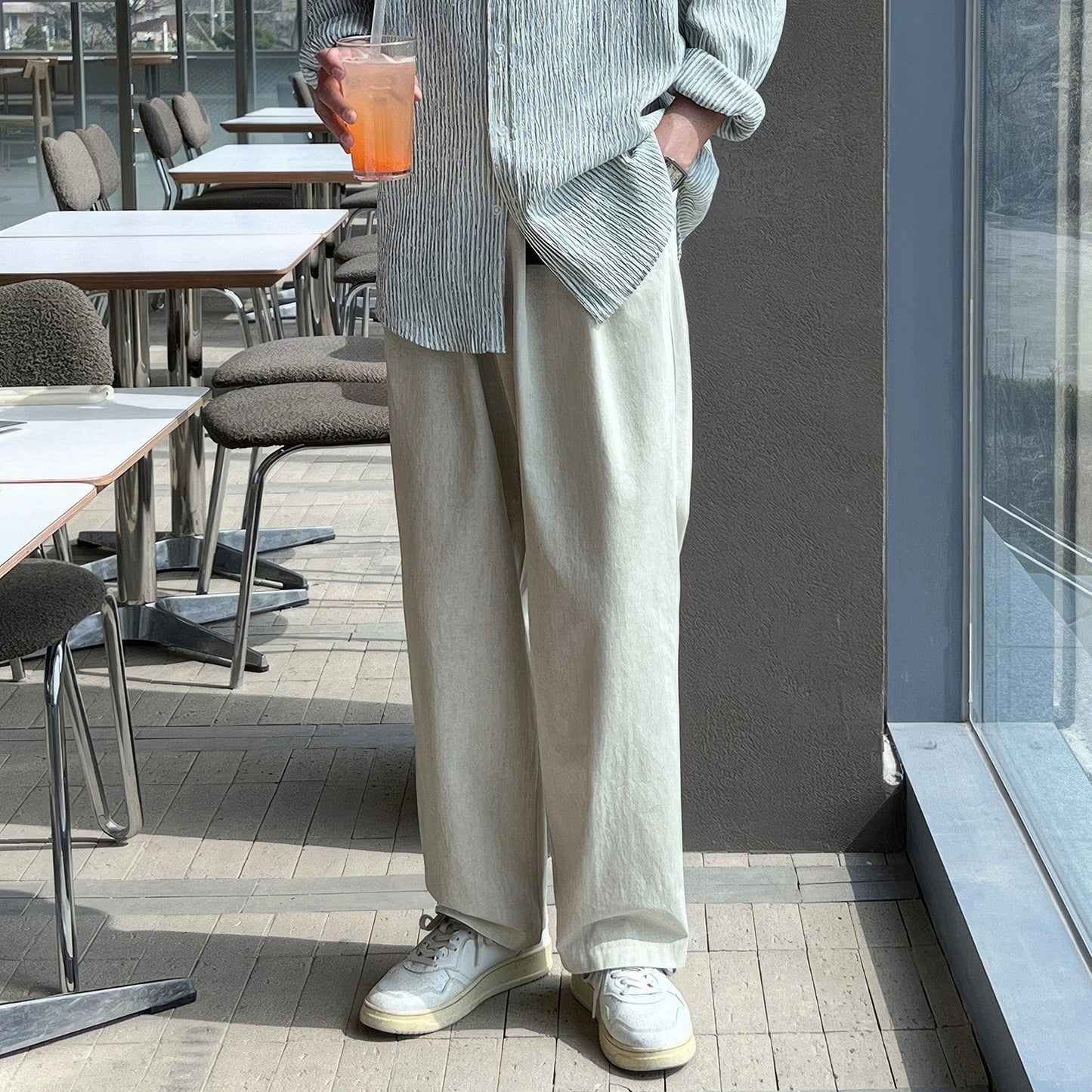PLEATED FOLDED RELAX STRAIGHT JEANS