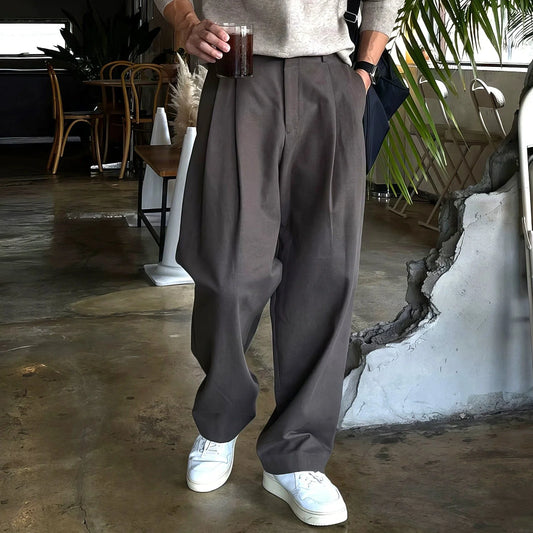 FOLDED PLEATED STRAIGHT PANTS
