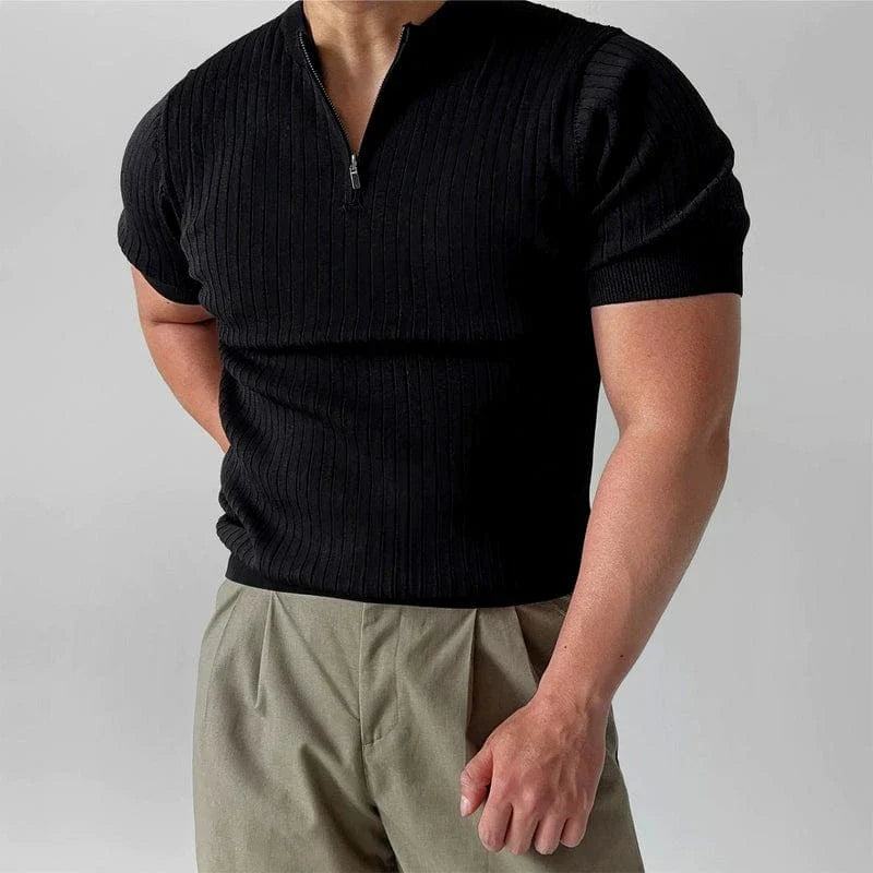 SLIM HALF ZIP KNIT SHORT SLEEVE