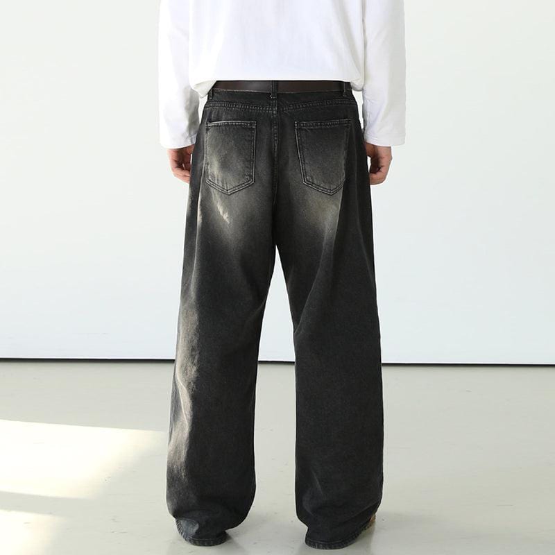 WASHED BLACK WIDE STRAIGHT DENIM JEANS