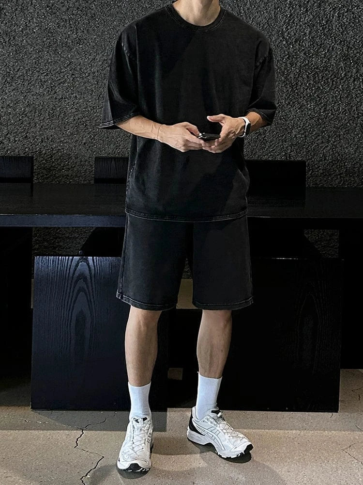 TWOPIECE - BLACK COTTON SHORT SLEEVE & SHORTS
