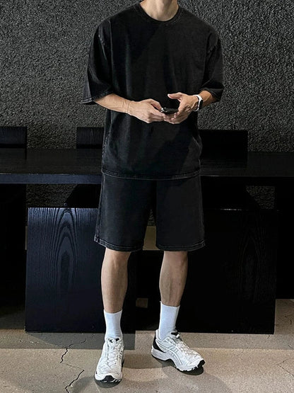 TWOPIECE - BLACK COTTON SHORT SLEEVE & SHORTS