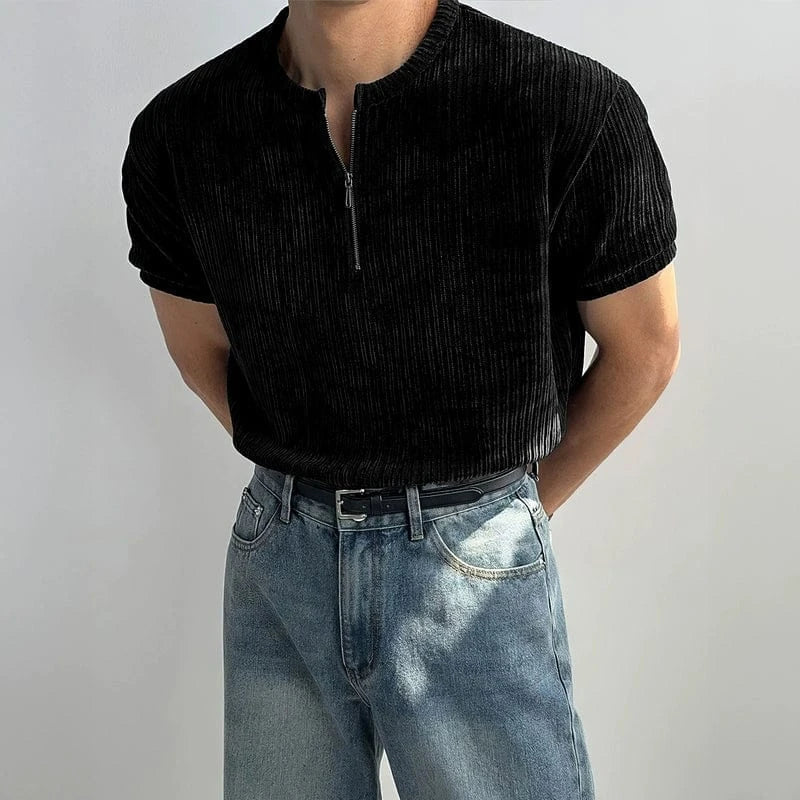 KNIT HALF ZIP SHORT SLEEVE