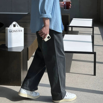 PLEATED FOLDED RELAX STRAIGHT JEANS