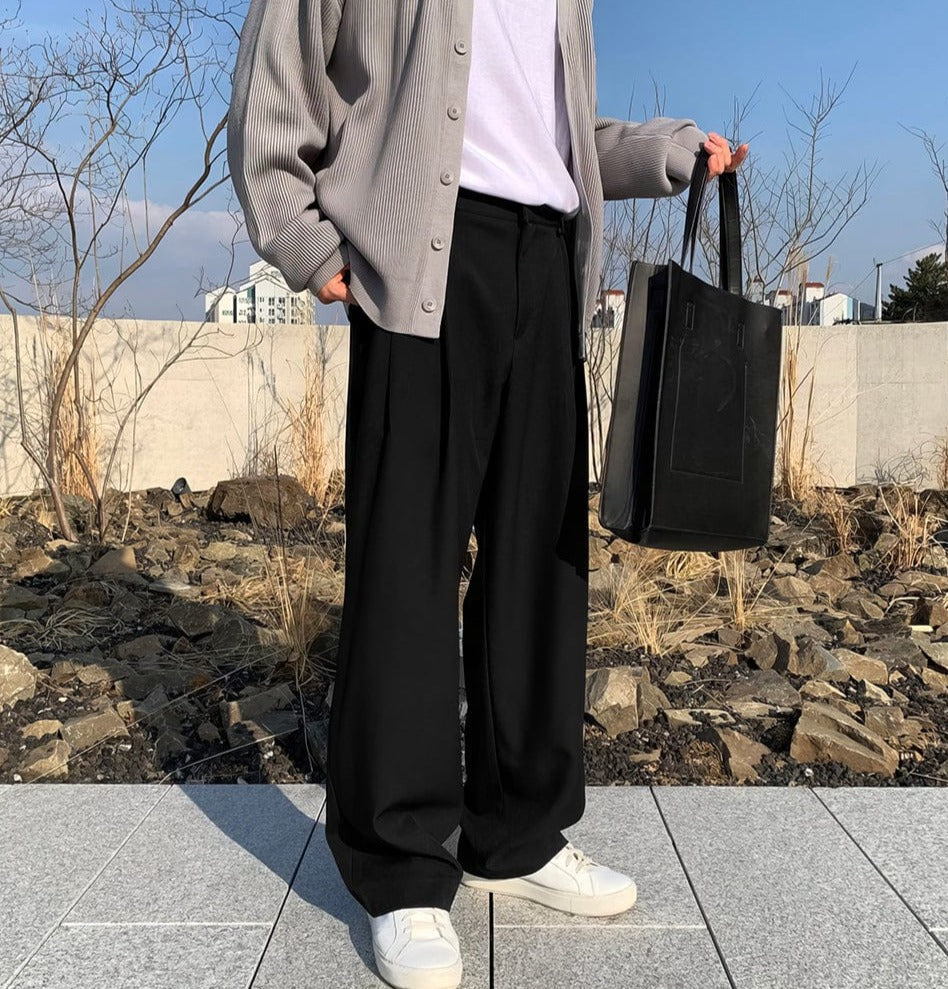 FOLDED PLEATED STRAIGHT PANTS