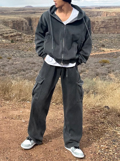 ZIP-UP HOODIE & CARGO SWEATPANTS