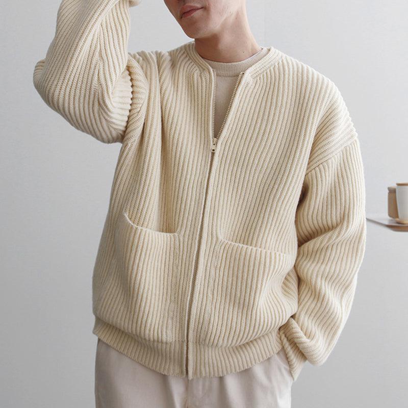 KNITTED ROUND-NECK CARDIGAN SWEATER