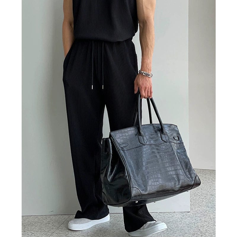 PLEATED SLEEVELESS SHIRT & WIDE DRAWSTRING PANTS