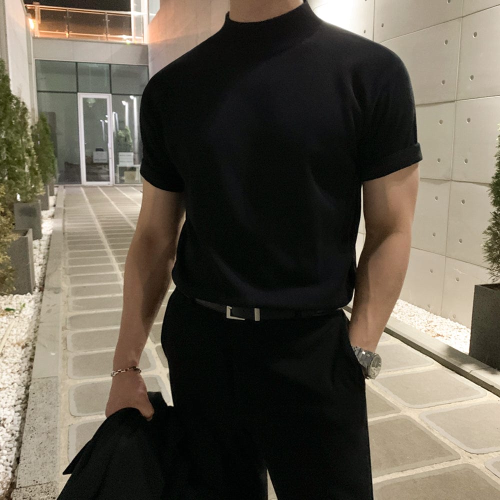 KNIT MOCK NECK SHORT SLEEVE