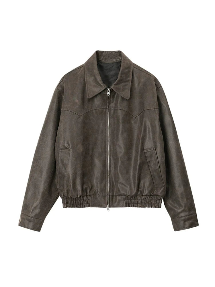 OLD BROWN RODEO LEATHER ZIP-UP JACKET