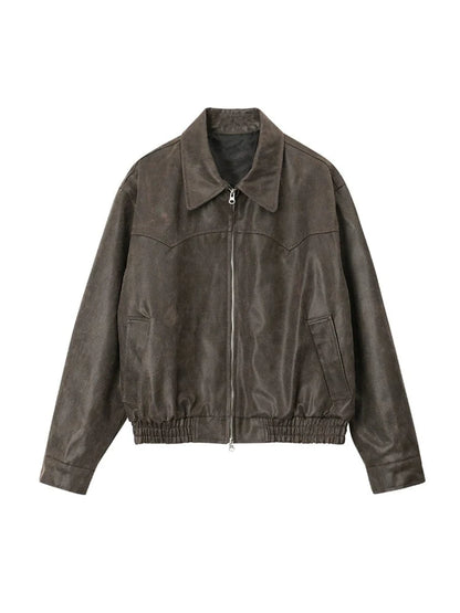 OLD BROWN RODEO LEATHER ZIP-UP JACKET