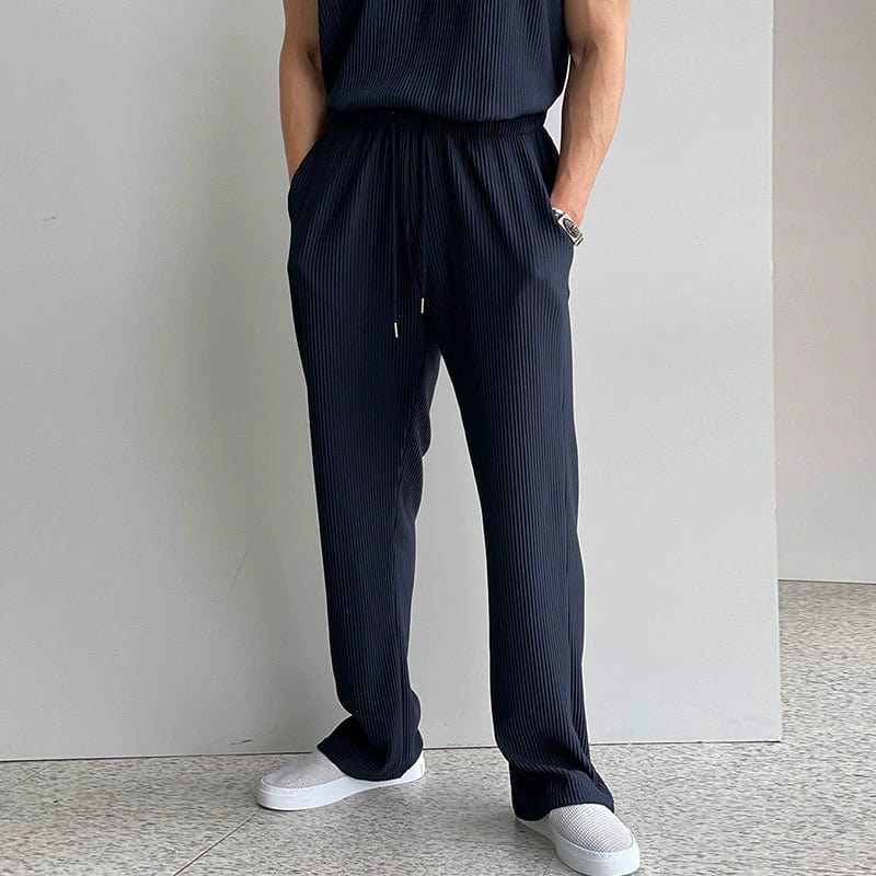 PLEATED SLEEVELESS SHIRT & WIDE DRAWSTRING PANTS