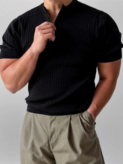 SLIM HALF ZIP KNIT SHORT SLEEVE