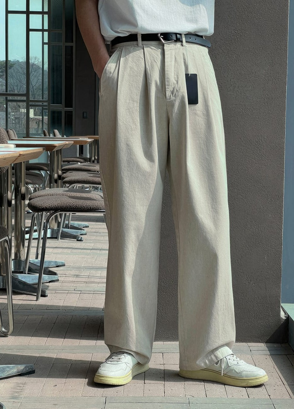 PLEATED FOLDED RELAX STRAIGHT JEANS