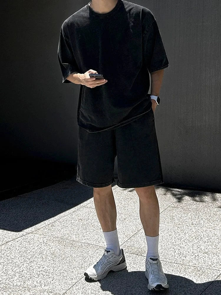 TWOPIECE - BLACK COTTON SHORT SLEEVE & SHORTS