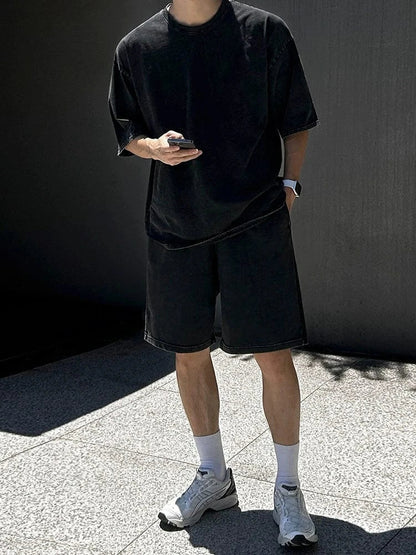 TWOPIECE - BLACK COTTON SHORT SLEEVE & SHORTS