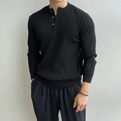 VERTICAL KNIT HENLEY COLLAR LONG SLEEVE