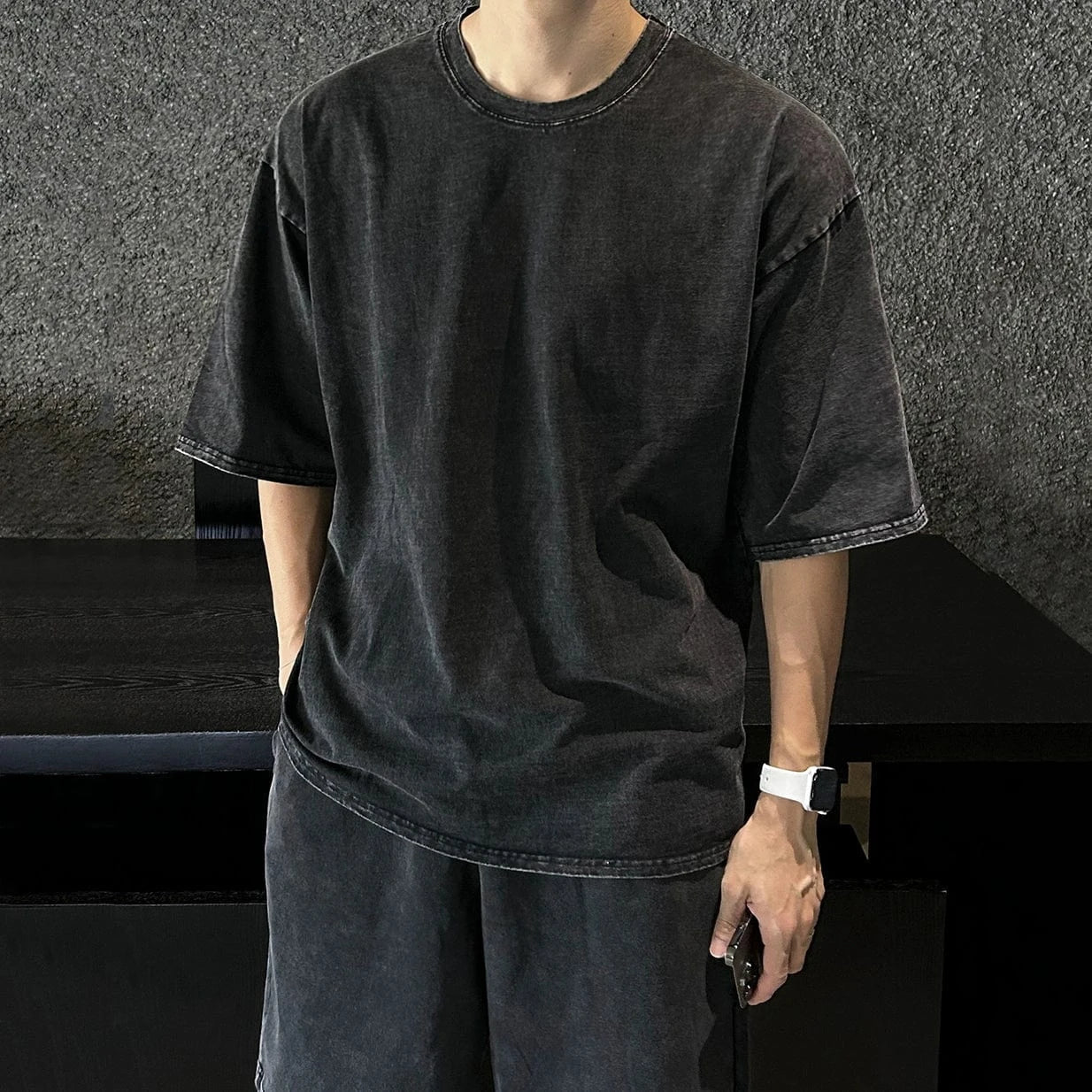 TWOPIECE - BLACK COTTON SHORT SLEEVE & SHORTS