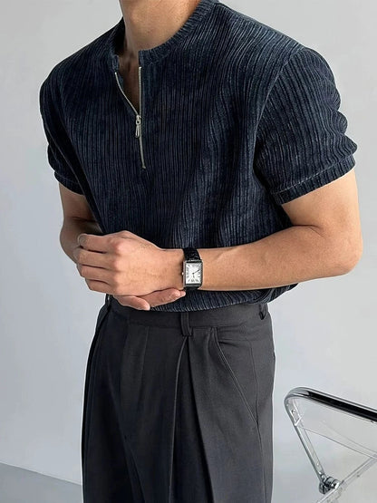 KNIT HALF ZIP SHORT SLEEVE