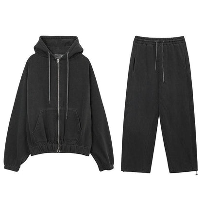 CHARCOAL GRAY ZIP-UP HOODIE & SWEATPANTS