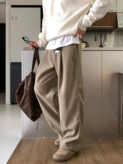 KHAKI BROWN PLEATED STRAIGHT PANTS