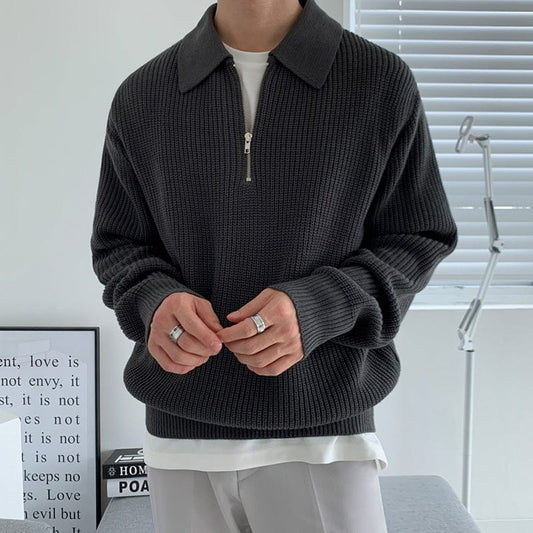 KNITTED HALF ZIP-UP COLLAR SWEATER