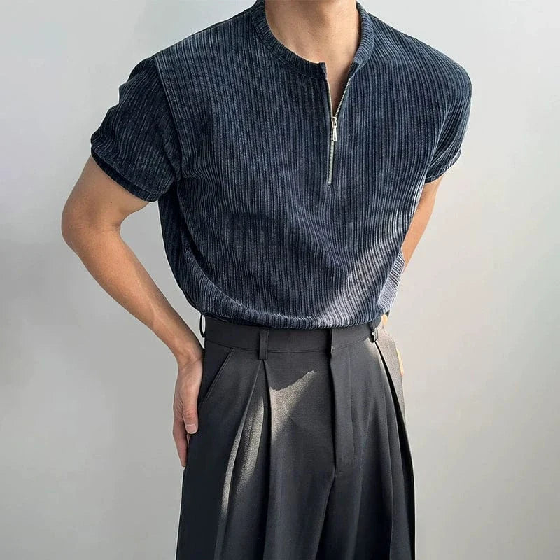 KNIT HALF ZIP SHORT SLEEVE