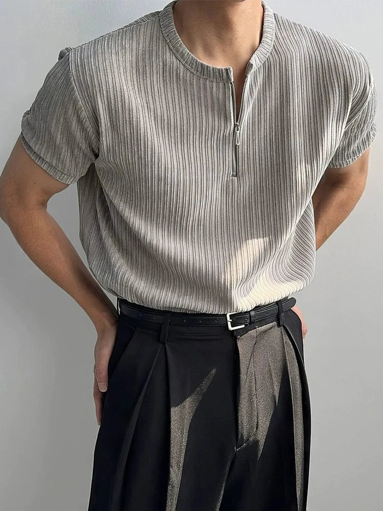KNIT HALF ZIP SHORT SLEEVE
