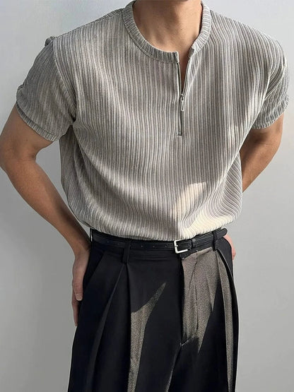 KNIT HALF ZIP SHORT SLEEVE