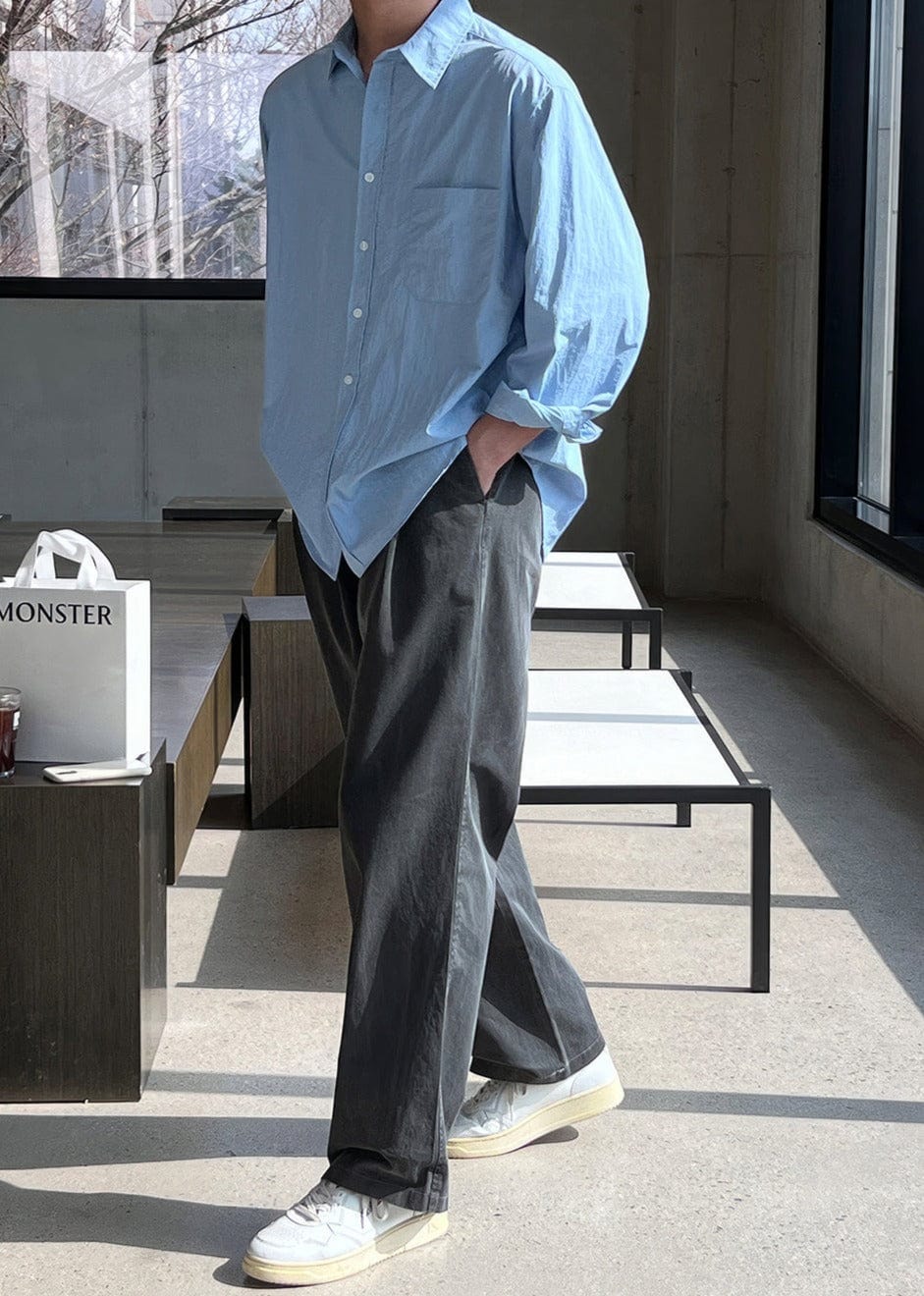 PLEATED FOLDED RELAX STRAIGHT JEANS