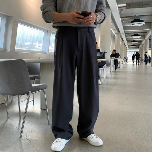 FOLDED PLEATED STRAIGHT PANTS