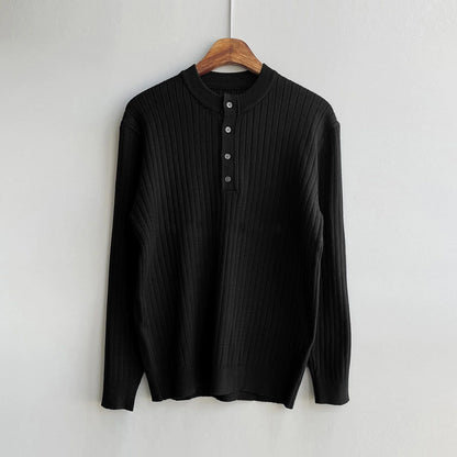 VERTICAL KNIT HENLEY COLLAR LONG SLEEVE