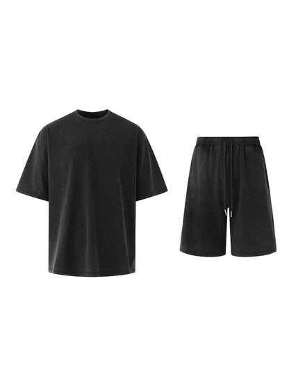 TWOPIECE - BLACK COTTON SHORT SLEEVE & SHORTS