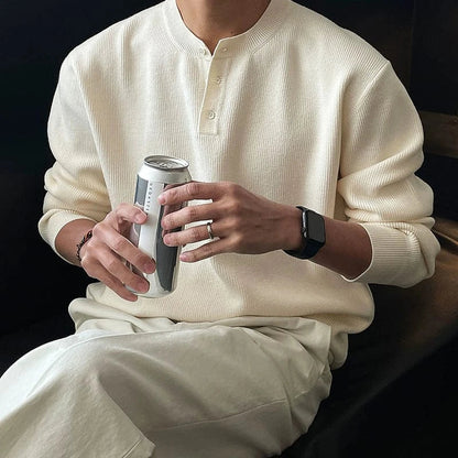 KNIT HENLEY COLLAR LONGSLEEVE