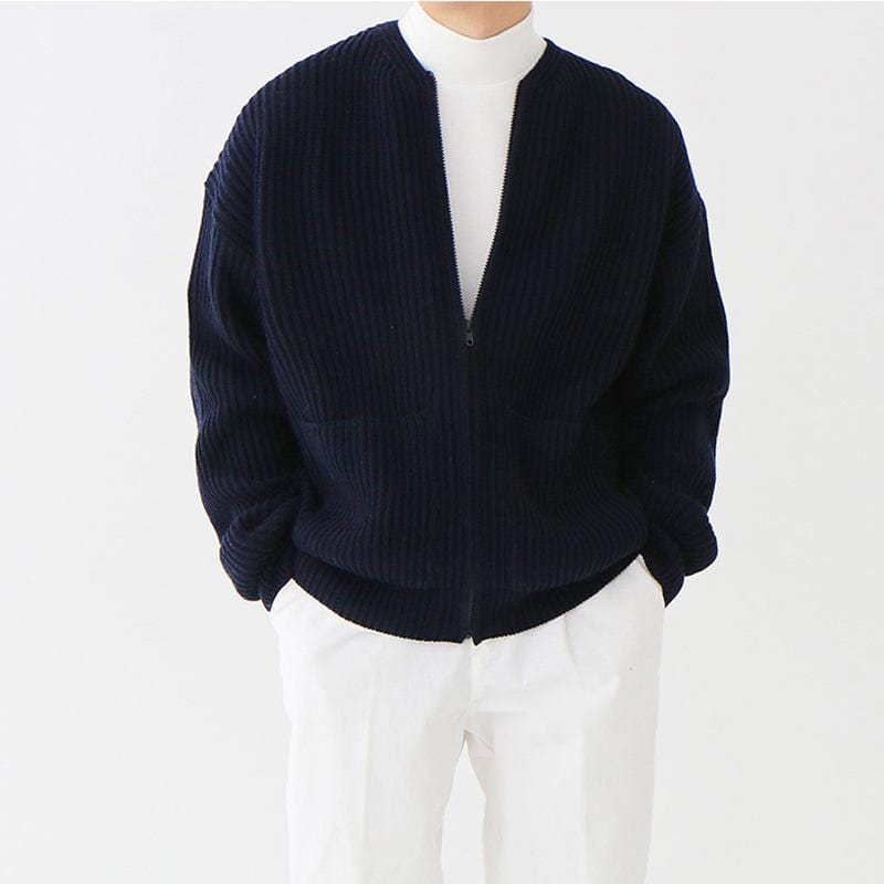 KNITTED ROUND-NECK CARDIGAN SWEATER