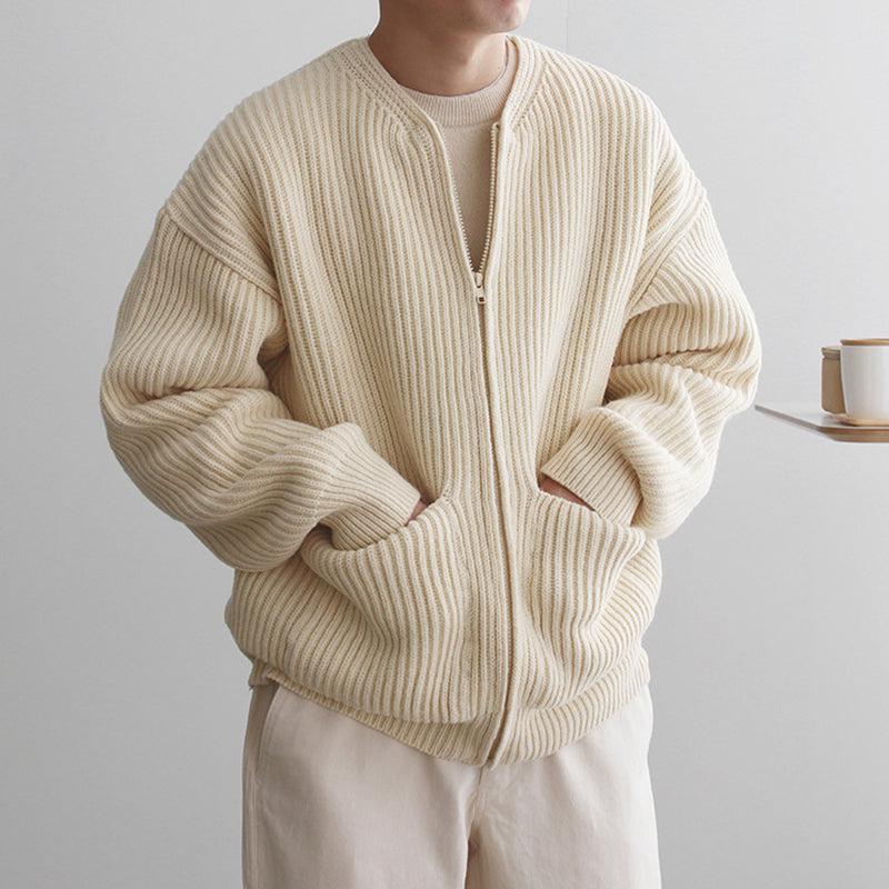 KNITTED ROUND-NECK CARDIGAN SWEATER