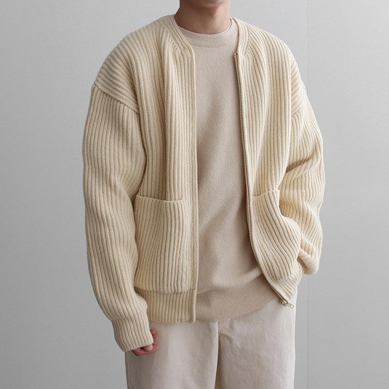 KNITTED ROUND-NECK CARDIGAN SWEATER