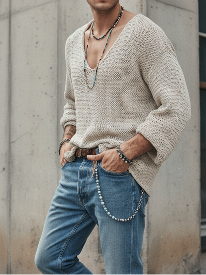 V-NECK KNIT PULLOVER