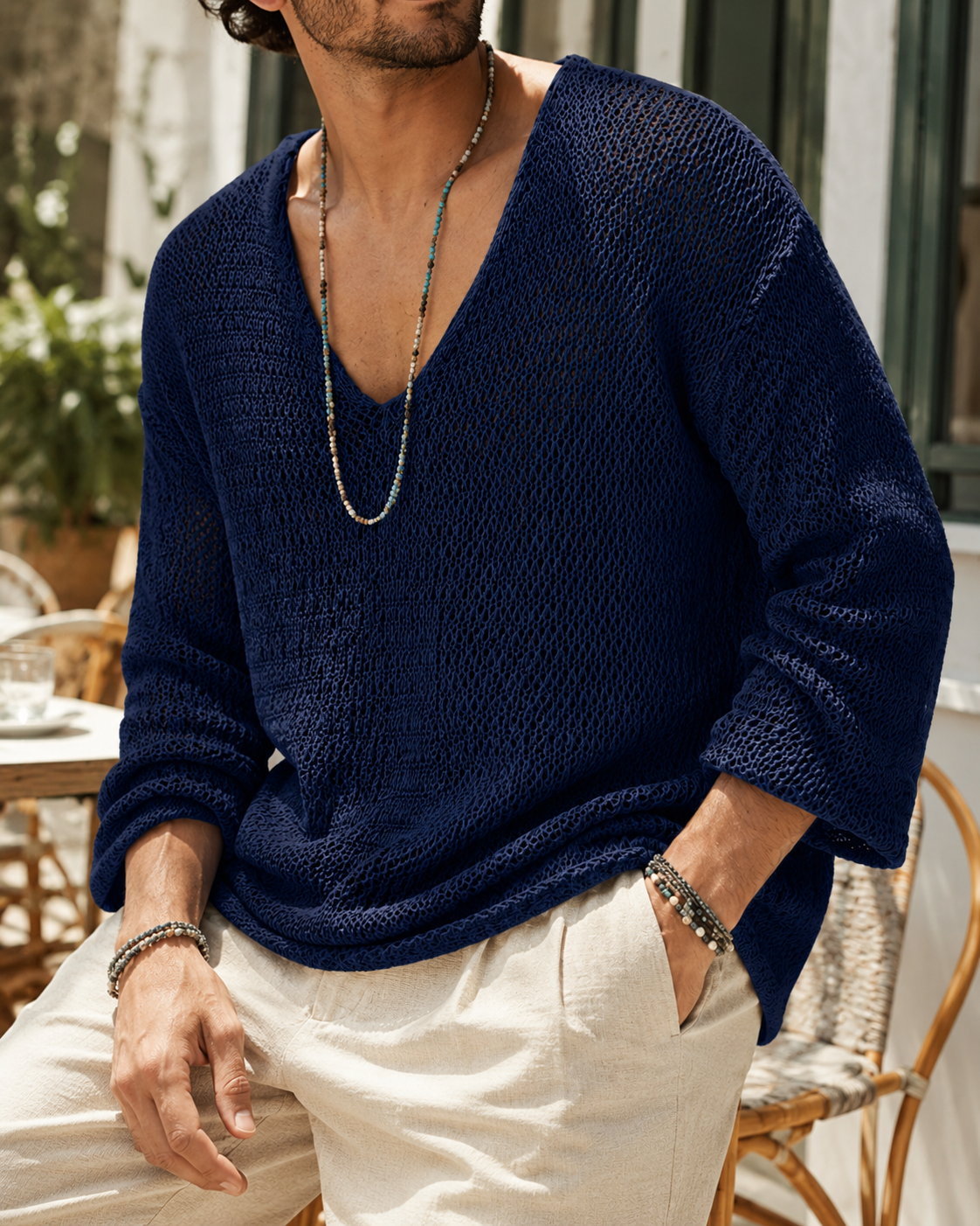 V-NECK KNIT PULLOVER