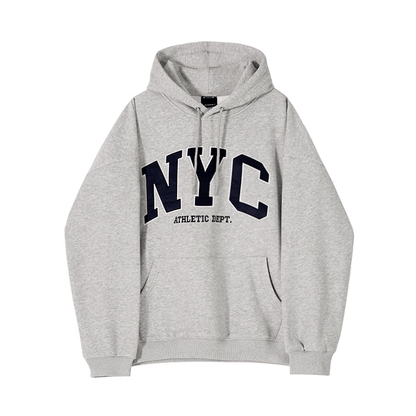 NYC EMBROIDERED LETTERED PULLOVER HOODIE