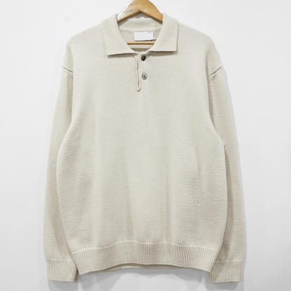 KNITTED COLLAR QUARTER BUTTON-UP SWEATER