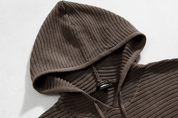STRIPED KNITTED PULLOVER HOODIE