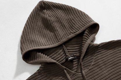 STRIPED KNITTED PULLOVER HOODIE