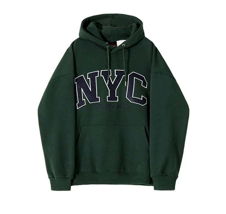 NYC EMBROIDERED LETTERED PULLOVER HOODIE