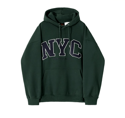 NYC EMBROIDERED LETTERED PULLOVER HOODIE