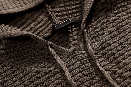 STRIPED KNITTED PULLOVER HOODIE