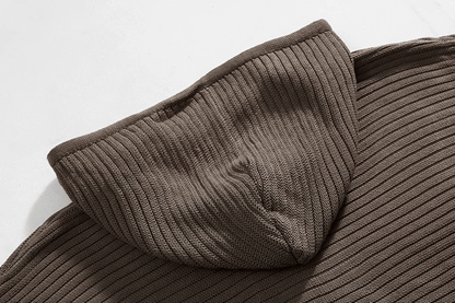 STRIPED KNITTED PULLOVER HOODIE